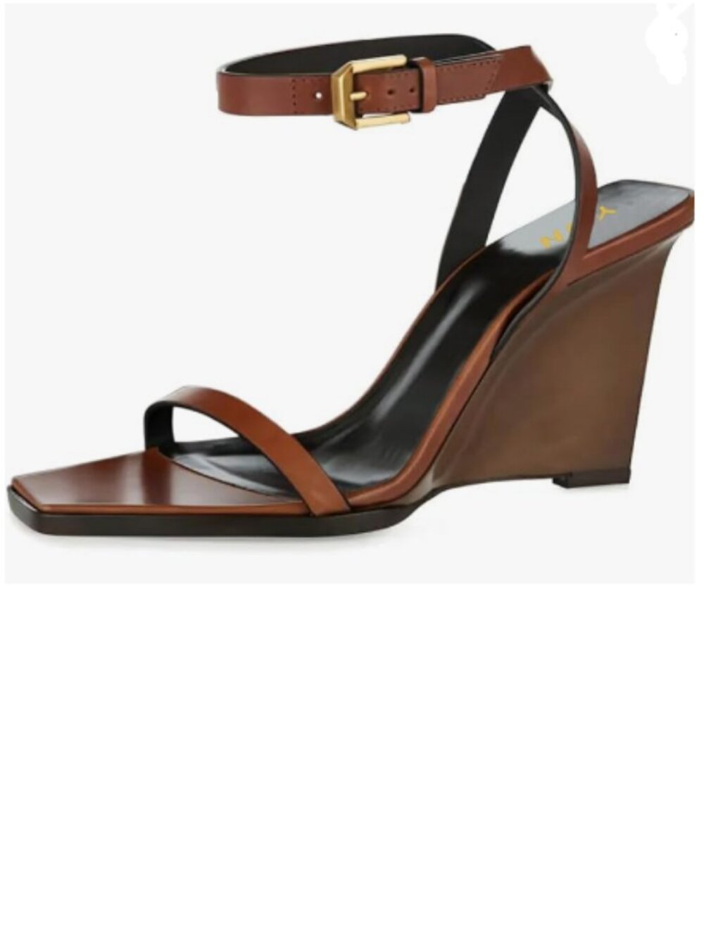 YDN Brown Stylish Open Square Toe Ankle Strap Buckle Wedge High Heeled Sandals